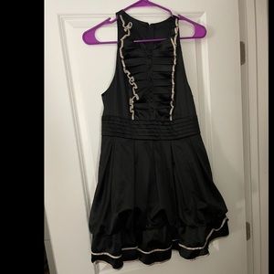 Women’s Black Sleeveless Ruffled Dress with Light Pink Accents, Size 0